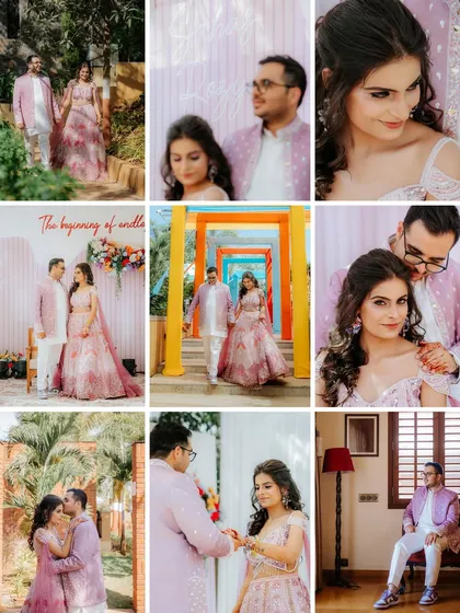 A collage from Sahas and Rozy's vibrant wedding carnival in Nashik, showcasing the fun and colorful celebrations at this unique destination.