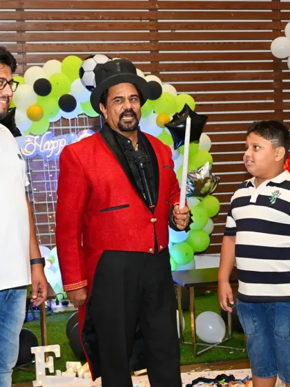 The birthday boy participating in a magic trick. We encourage interactive entertainment to make the guest of honor feel like the star of the show.