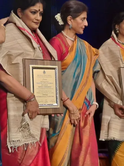 A photograph with fellow awardees at the Margazhi Mela inauguration. It was a privilege to share the stage with such talented artists.