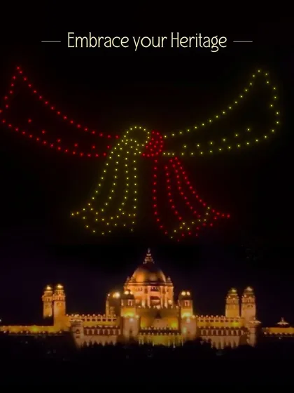 Make your special day truly unforgettable with a breathtaking wedding drone show. This formation of a wedding scarf over a palace shows how we craft magical experiences for celebrations.