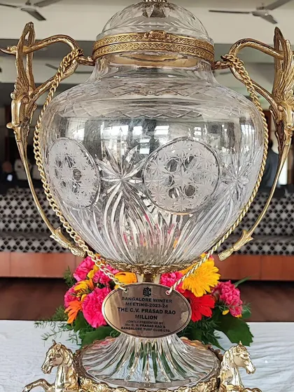 The magnificent C.V. Prasad Rao Million trophy, unveiled to the media at a dedicated press event.