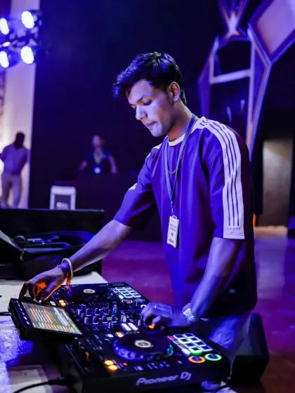 A side profile shot, showing my concentration as I work the controls of the mixer.