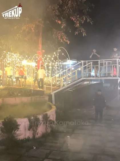 The festive atmosphere at our Dandeli campsite during the Diwali special trip, with beautiful lights and decorations.