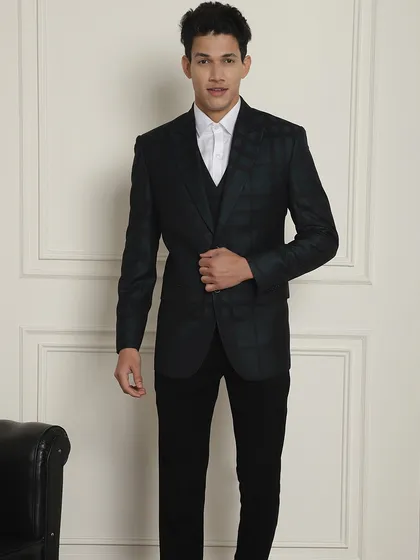 A full view of our black checkered suit, showcasing its versatility and timeless appeal.