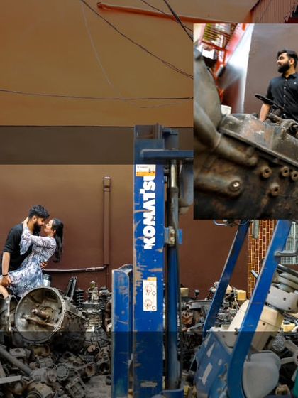 An unconventional and edgy photoshoot in a junkyard, proving that a destination shoot can be whatever you want it to be.