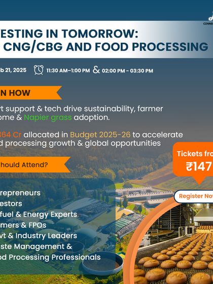 This ad for our webinar on the circular economy shows a factory and a food production line. It invites entrepreneurs to learn how to profit from sustainability by converting waste to fuel and minimizing food processing waste.