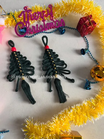 My macrame Christmas tree ornaments are decorated with tiny golden beads to look like little lights. They are one of my favorite designs to make.