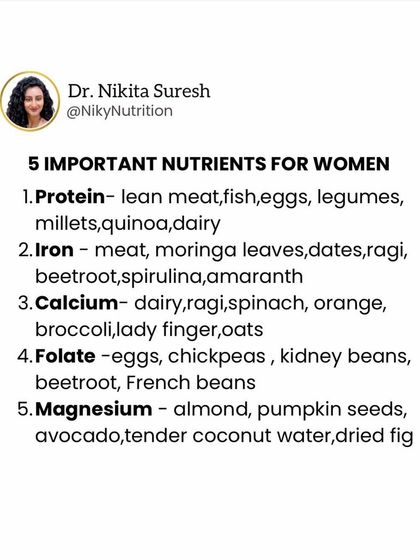 These are 5 of the most important nutrients for women: Protein, Iron, Calcium, Folate, and Magnesium. Ensuring you get enough of these is crucial for energy, bone health, and overall well-being.