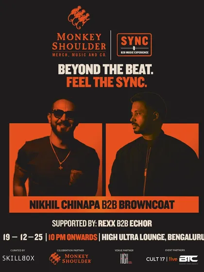I connect premium brands with the right audience. This poster showcases my collaboration with Monkey Shoulder as the celebration partner for a high-energy B2B set featuring electronic music icon Nikhil Chinapa, placing the brand at the center of a top-tier nightlife event in Bengaluru.