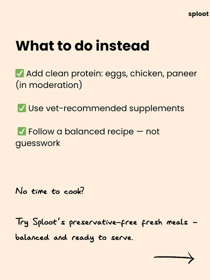 To make homemade food work, you need to add clean protein, use vet-recommended supplements, and follow a balanced recipe. If you don't have time for that, our preservative-free fresh meals are the perfect solution.