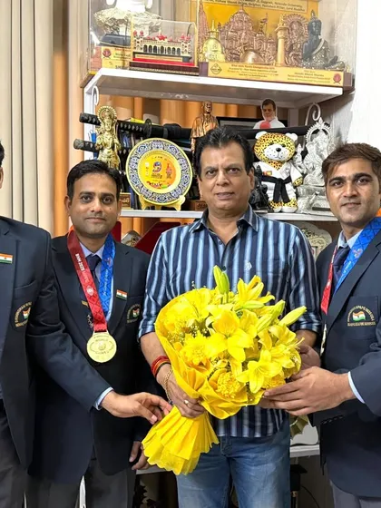 The victorious CRPF Karate team visiting my office to receive blessings after their success in the USA. Their achievements are a matter of great pride for KIO.