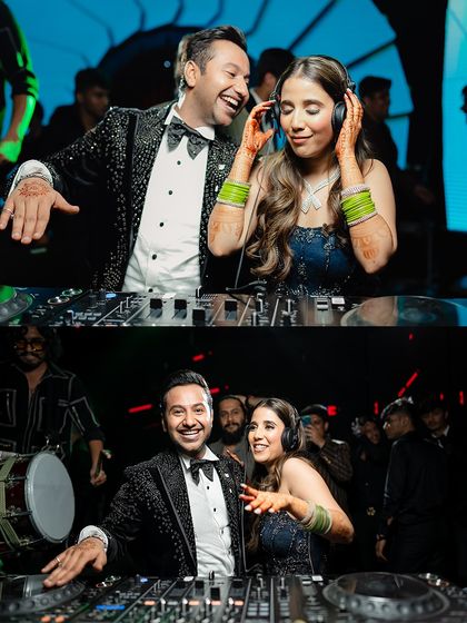 From DJing to dancing, the couple enjoyed every moment of their after-party. Her glamorous gown was perfect for the high-energy celebration.