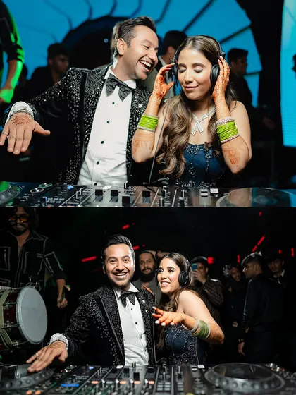 From DJing to dancing, the couple enjoyed every moment of their after-party. Her glamorous gown was perfect for the high-energy celebration.