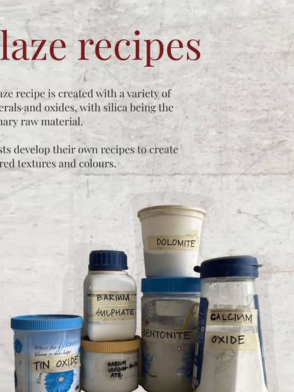 Glaze recipes are created with a variety of minerals and oxides. In my advanced courses, artists learn to develop their own recipes to create unique colors and textures.
