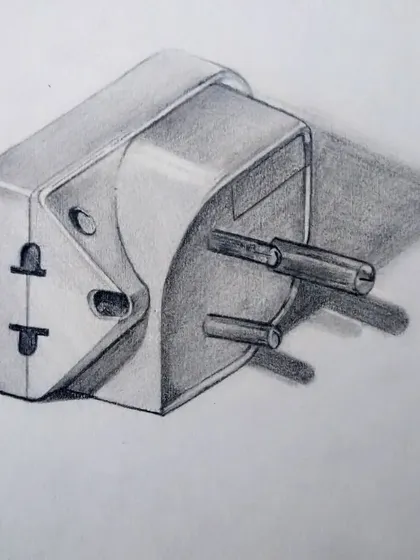 A pencil sketch of a universal travel adapter. This object study was a good exercise in drawing geometric shapes and complex angles in perspective.