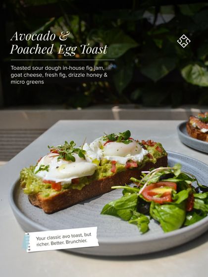 Your classic avo toast, but richer and brunchier. We serve it on toasted sourdough with perfectly poached eggs and a side salad. It's a customer favorite for a reason.