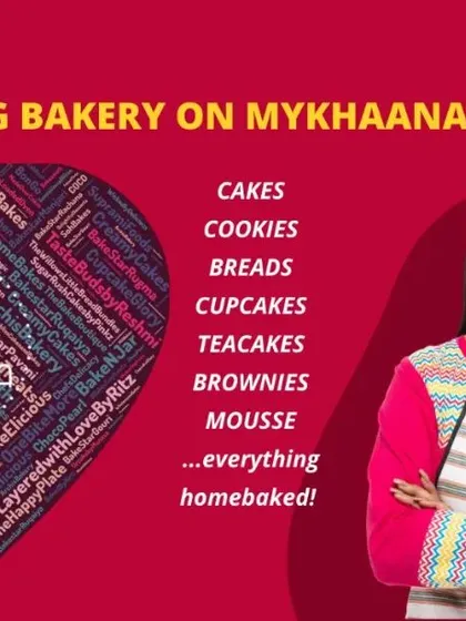 We offer more than just cakes. This graphic shows the wide variety of home-baked goods you can find on the MyKhaana app, including fresh breads, cookies, brownies, and classic teacakes, all 100% homemade.