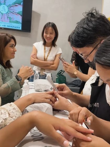 A candid moment from our blogger event, showing our artists and guests enjoying the day.