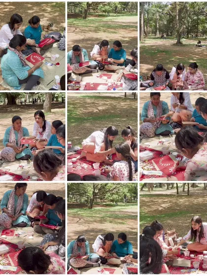 This collage shows me providing individual guidance to participants during the Warli workshop. I enjoy helping each person master the basic strokes and build confidence in their artistic abilities.