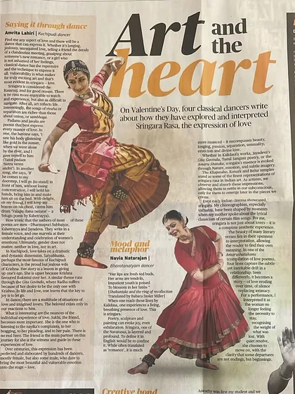 An article I wrote for The Hindu newspaper on love and dance, exploring the theme of 'Shringara Rasa'. Vulnerability is what makes for truly exciting art.