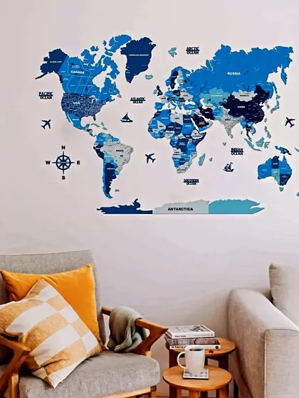 Our 3D Tory Blue wooden world map is a stunning piece of wall art. The various shades of blue create a beautiful, ocean-inspired aesthetic that is both calming and visually striking.