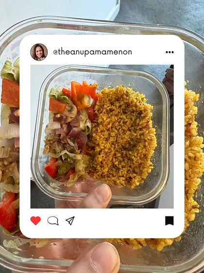 A balanced tiffin with rice and vegetables shows that simple, homemade food is the cornerstone of a healthy diet.