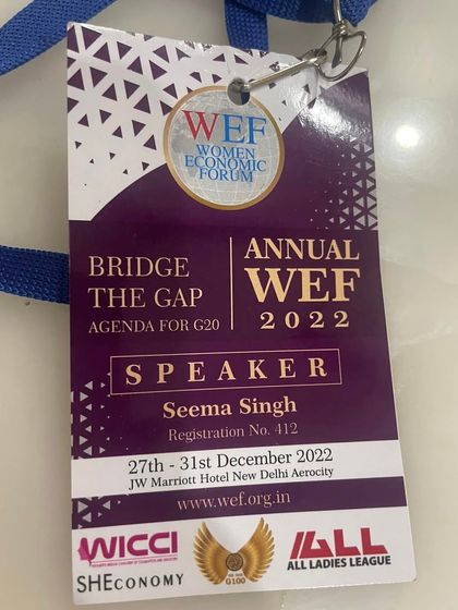 My speaker badge for the Annual Women Economic Forum. I was thrilled to be a part of the agenda to 'Bridge the Gap' for the G20.