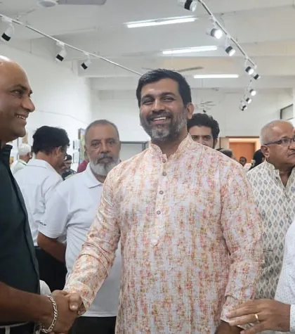Greeting guests at the Janasthan Festival art exhibition. These events are wonderful opportunities to connect with art patrons and fellow creators.