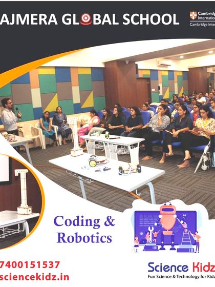 We believe in keeping parents involved and informed. This photo is from a session at Ajmera Global School where our expert, Chirag sir, explained the importance of robotics, coding, and future technologies for their children's success.