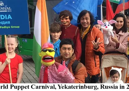 Representing India on a global stage is an incredible honor. This photo is from the World Puppet Carnival in Russia, one of the many international festivals where we've had the privilege to share our traditional and modern Indian puppetry with the world.