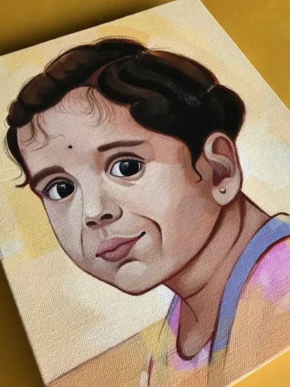 A commissioned portrait of the lovely Varnika. 💛 For this piece, I used acrylics on canvas to create a warm, painterly style that focuses on her sweet personality. It's a joy to preserve such cherished memories.