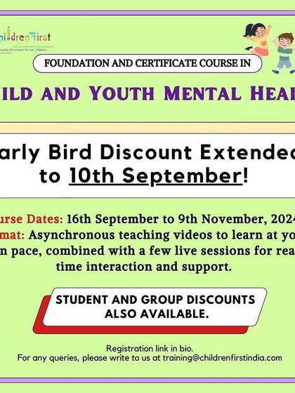 An announcement extending the early bird discount for our Child and Youth Mental Health course. We also offer student and group discounts to encourage wider participation.