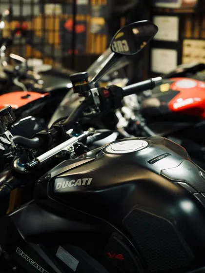 A close-up of a Ducati Streetfighter V4 getting ready for the track. Every detail matters when you're prepping for high performance riding.