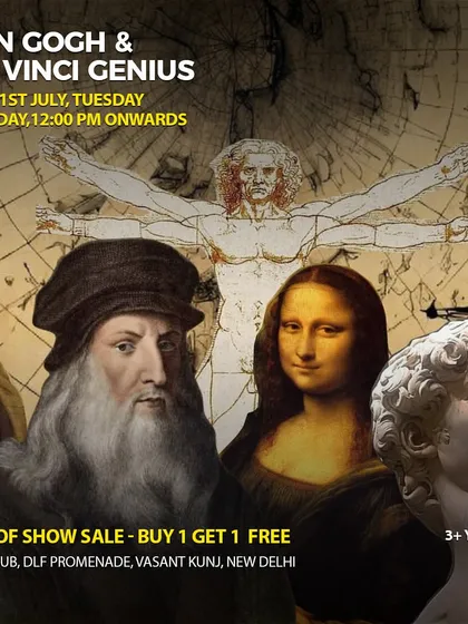 A poster for the Van Gogh & Da Vinci Genius show, showcasing the iconic art of the masters.