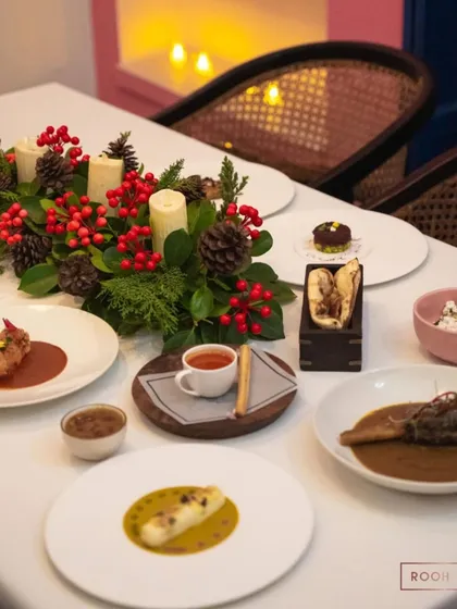 A glimpse of our Christmas Eve tasting menu. I work with my chefs to create special, multi-course meals that capture the flavors and spirit of the holiday.