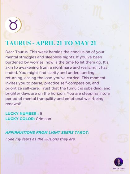 A weekly reading for Taurus about the end of mental struggles and sleepless nights. This forecast signals a return to clarity and an invitation to practice self-compassion.