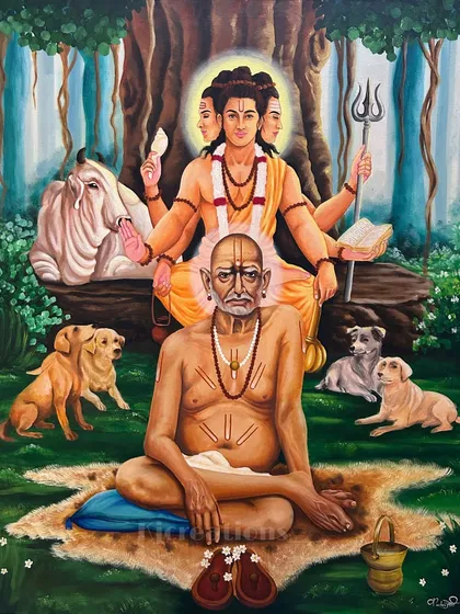 This large 5x4 ft canvas of Shri Swami Samarth and Dattaguru was a deeply spiritual project for me. I used acrylics to build layers of detail, aiming to capture the serene and divine energy of the gurus, surrounded by nature and their faithful companions.