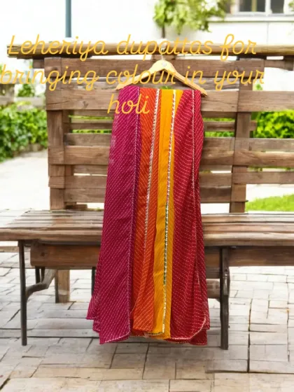 Bring color to your Holi celebrations with our beautiful leheriya dupattas. They can be paired with any simple suit to instantly create a festive look.