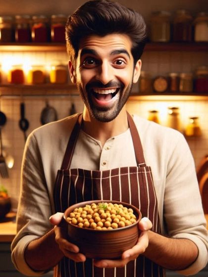 The joy of tasting real, home-cooked chole without the effort. This image captures the happiness of enjoying a bowl of chickpeas made with my special ready-to-cook masala.