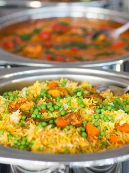 Our flavorful Veg Biryani, loaded with fresh peas and vegetables, is a staple in our buffet spreads and a favorite among guests.