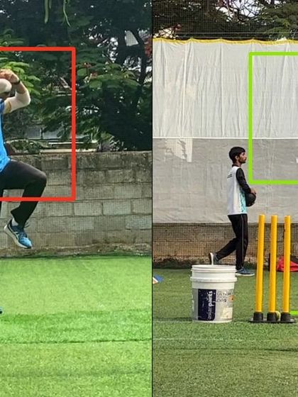 A clear view of the improved jump and load for this left-arm spinner. By ensuring his body is aligned towards the target from the start, we created a more efficient and powerful action.