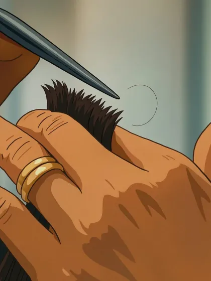 A close-up illustration of a precision haircut. This highlights the artistry and attention to detail that goes into every snip.