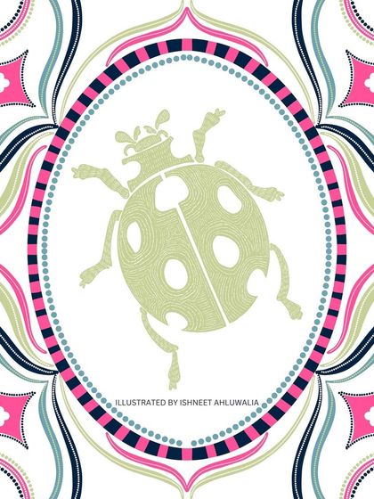 A close-up of the quirky ladybug tile from my 'Tropical Tapestry' collection. The combination of the simple insect silhouette with the ornate frame creates a whimsical yet sophisticated look.