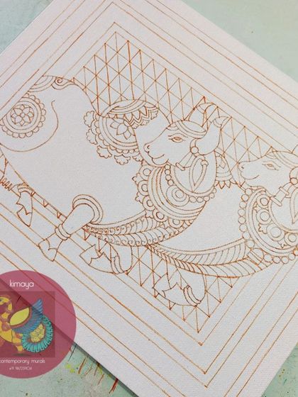 A duplicate of the Pichwai cow outline, ready for a different color treatment. I often explore multiple variations of a design that I love.