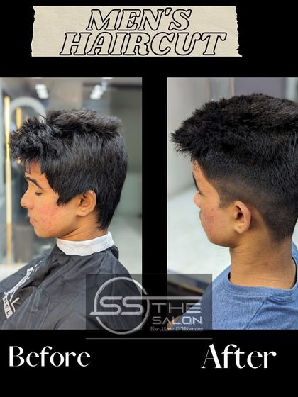 A clear before and after comparison of a men's haircut. We took unkempt hair and gave it structure with a neat fade and textured top, perfect for a fresh, summer-ready style.
