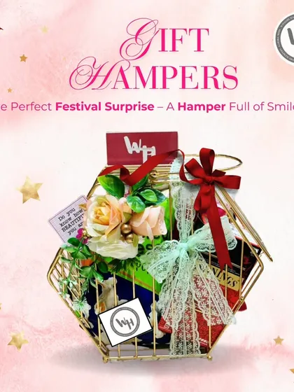 The perfect festival surprise, this hamper is full of smiles. The hexagonal gold basket is tied with a festive red ribbon, making it a versatile gift that can be customized for Diwali, Christmas, or a birthday.