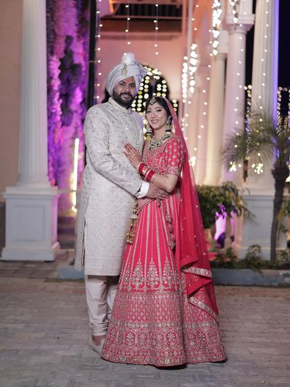 A beautiful portrait of Kashish and her husband. Her makeup was designed to be timeless and elegant, ensuring she looked perfect next to her groom.