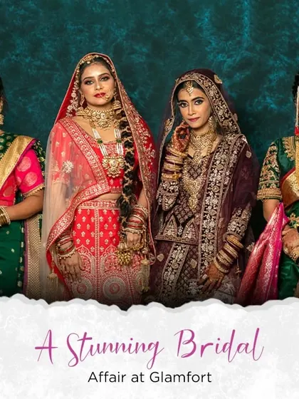A stunning group shot of four different bridal styles created at our academy. This shows the range of our curriculum, from Maharashtrian to Muslim bridal looks.