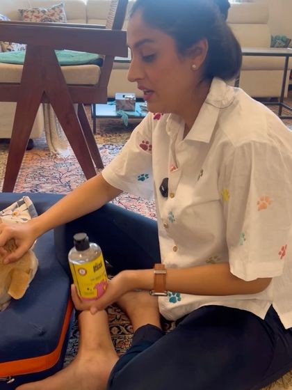 Here I am with Pantu and some of her dental care products. It's never too late to start taking your dog's dental health seriously.