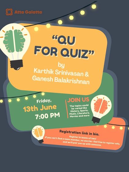 Poster for 'Qu for Quiz', a battle of brains with topics from history to pop culture.